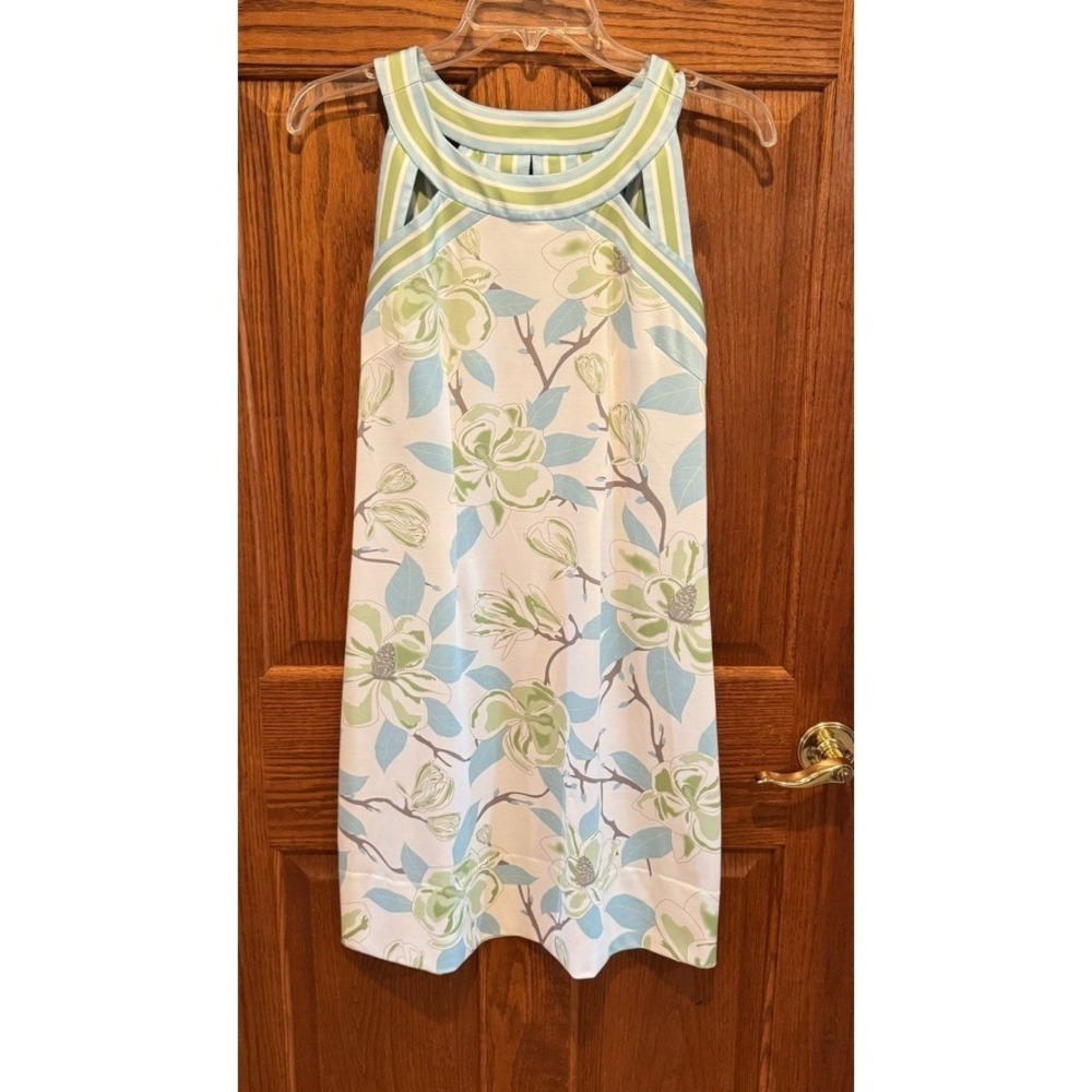 GRETCHEN SCOTT Isosceles Dress Sleeveless XS short floral white green blue